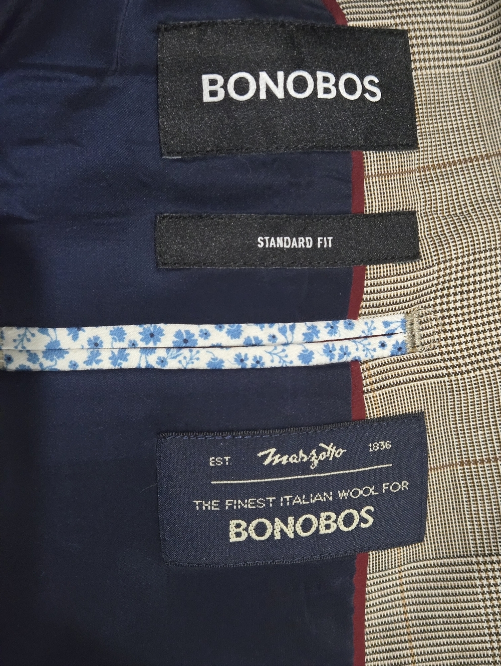 Bonobos Jetsetter Tan Glen Plaid Suit Italian Wool Blend Jacket 40S Pants 32x28 - Picture 6 of 16